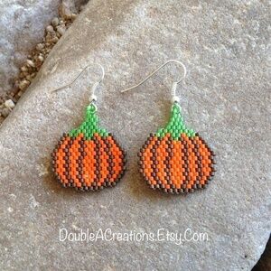 PUMPKIN Beaded Earrings, New, Handmade by Me